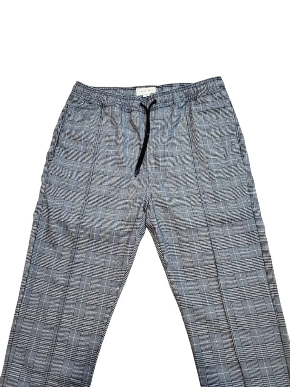 I LOVE UGLY SZ L Mens Anton Track Pant Black Check Plaid Crop-Leg